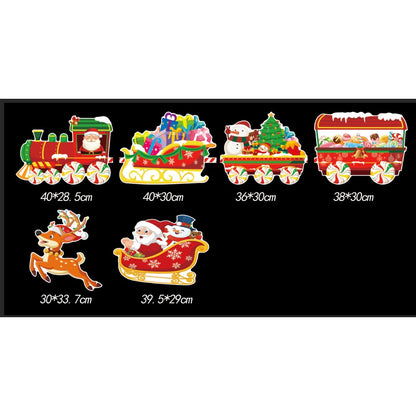 Decoratiune de Craciun, Klevo, pentru Gradina, Tip Trenulet, 6 Figurine + Bete de Infipt in Pamant, din Plastic, Impermeabil, Model Mos Craciun in Tren si in Sanie, Multicolor
