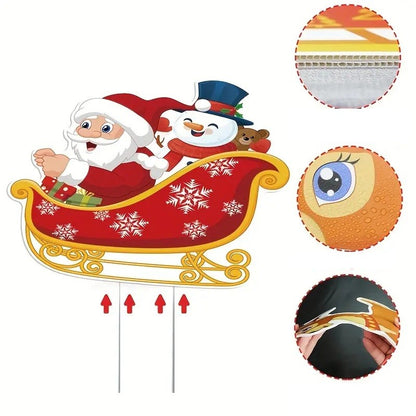 Decoratiune de Craciun, Klevo, pentru Gradina, Tip Trenulet, 6 Figurine + Bete de Infipt in Pamant, din Plastic, Impermeabil, Model Mos Craciun cu Renii, Multicolor