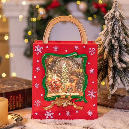 Decoratiune de Craciun, Klevo, Model Sacosa Cadou cu Mos Craciun si Ren, Iluminare LED si Efect Zapada, 23 x 15 x 7.3 cm, Rosu