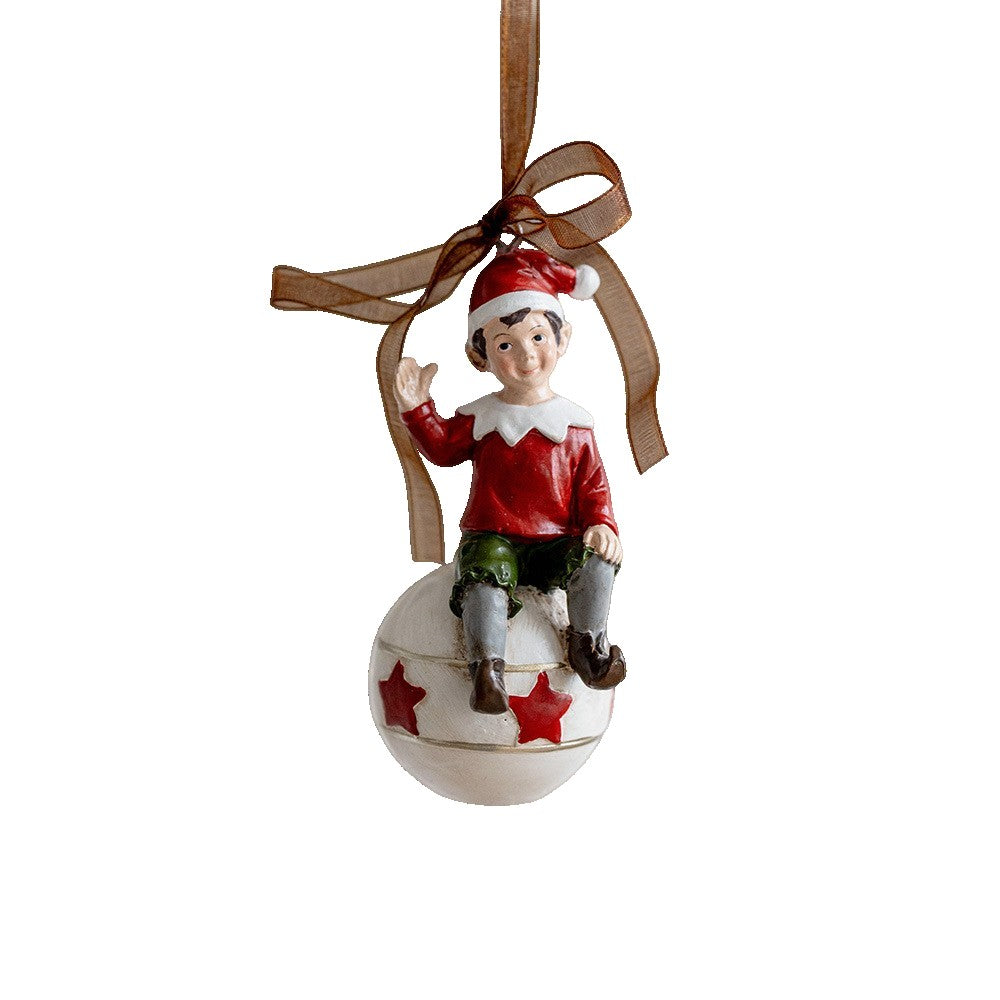 Decoratiune de Craciun, Klevo, pentru Brad, Model Elf pe Glob, 10 x 4 cm, din Rasina, Multicolor