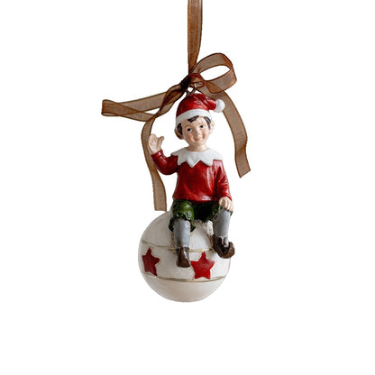Decoratiune de Craciun, Klevo, pentru Brad, Model Elf pe Glob, 10 x 4 cm, din Rasina, Multicolor