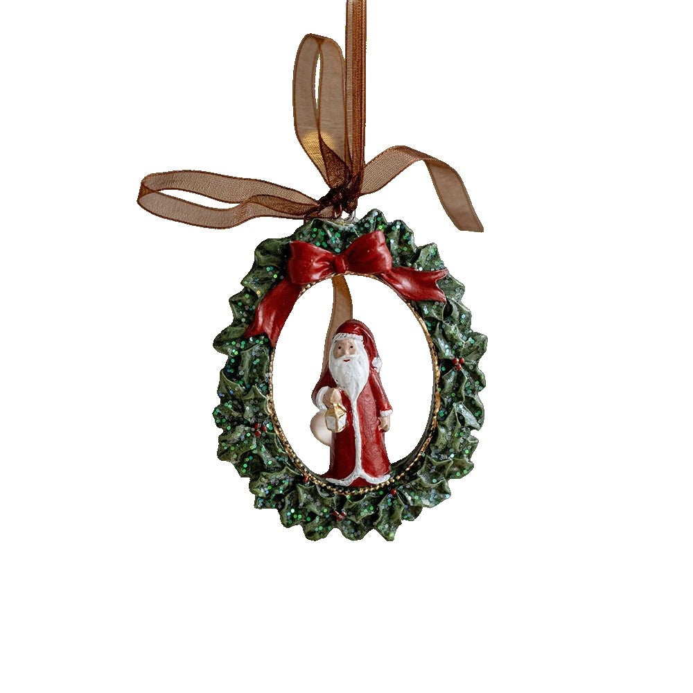 Decoratiune de Craciun, Klevo, pentru Brad, Model Ghirlanda cu Mos Craciun, 8 x 6.5 cm, din Rasina, Multicolor