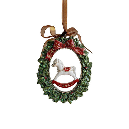 Decoratiune de Craciun, Klevo, pentru Brad, Model Ghirlanda cu Calut, 8.5 x 6.5 cm, din Rasina, Multicolor