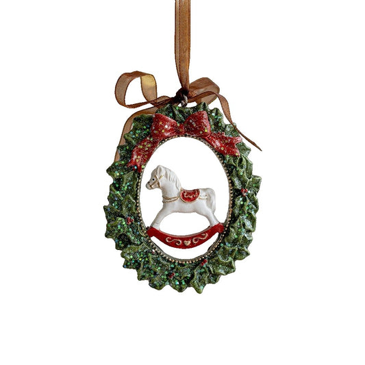 Decoratiune de Craciun, Klevo, pentru Brad, Model Ghirlanda cu Calut, 8.5 x 6.5 cm, din Rasina, Multicolor