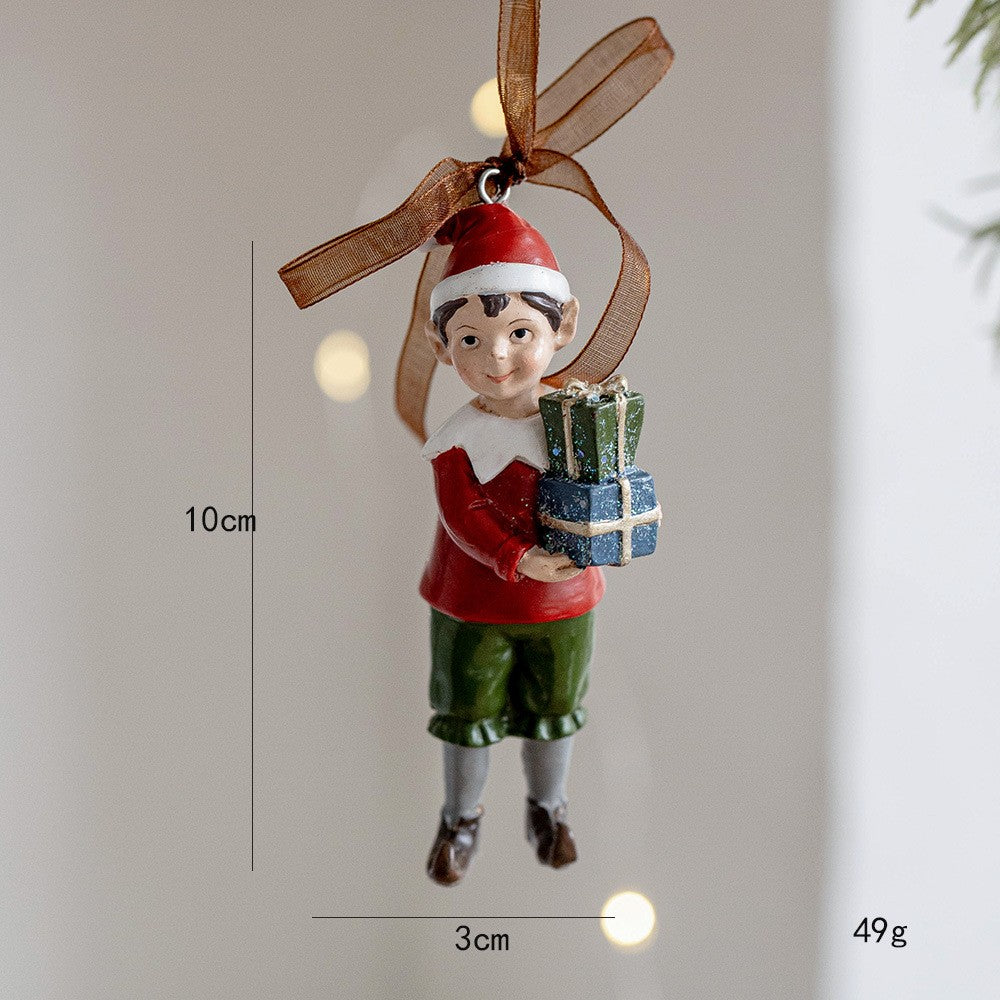 Decoratiune de Craciun, Klevo, pentru Brad, Model Elf cu Cadouri, 10 x 3 cm, din Rasina, Multicolor