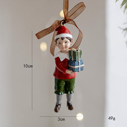 Decoratiune de Craciun, Klevo, pentru Brad, Model Elf cu Cadouri, 10 x 3 cm, din Rasina, Multicolor