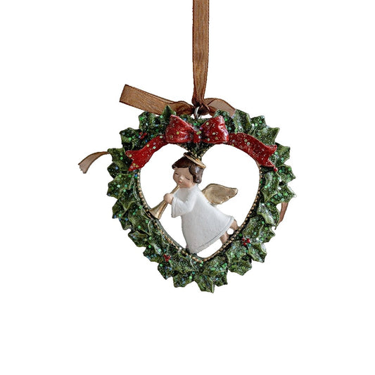 Decoratiune de Craciun, Klevo, pentru Brad, Model Ghirlanda cu Inger, 7.5 x 7.5 cm, din Rasina, Multicolor