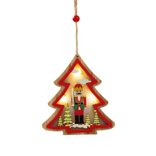 Ornament de Brad, Klevo, cu Lumini LED, din Lemn, Figurina Spargatorul de Nuci, Model Brad, Multicolor