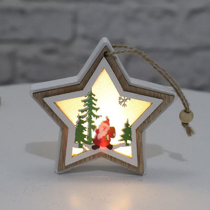 Ornament de Brad, Klevo, cu Lumini LED, din Lemn, Model Stea, Multicolor
