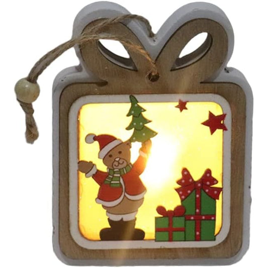 Ornament de Brad, Klevo, cu Lumini LED, din Lemn, Model Cadou, Multicolor