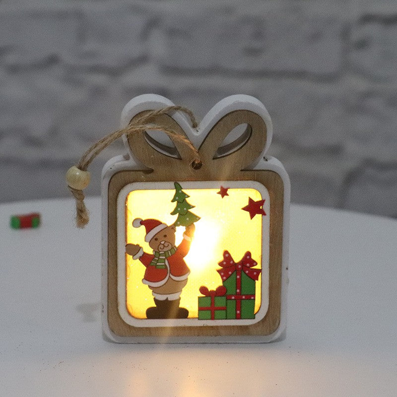 Ornament de Brad, Klevo, cu Lumini LED, din Lemn, Model Cadou, Multicolor