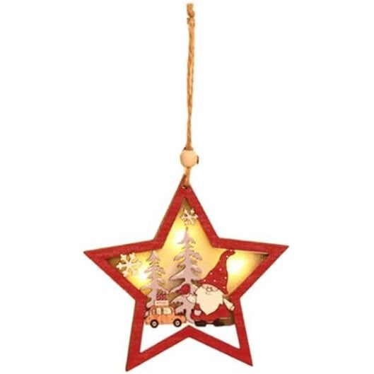 Ornament de Brad, Klevo, cu Lumini LED, din Lemn, Figurina Elf, Model Stea, Multicolor