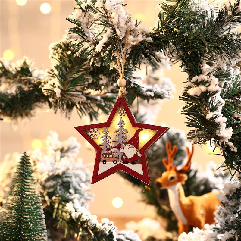 Ornament de Brad, Klevo, cu Lumini LED, din Lemn, Figurina Elf, Model Stea, Multicolor