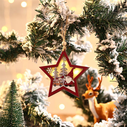 Ornament de Brad, Klevo, cu Lumini LED, din Lemn, Figurina Elf, Model Stea, Multicolor