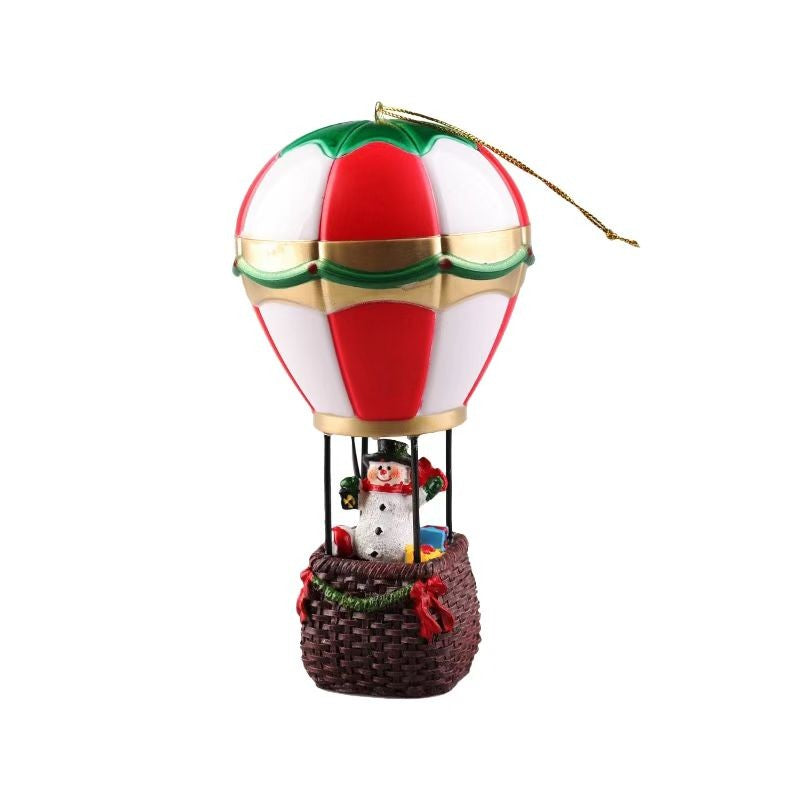 Decoratiune de Craciun tip Balon cu Aer Cald, Klevo, Balon cu Om de Zapada, din Rasina, Model Balon cu Aer Cald si Om de Zapada Iluminare LED, 17 x 5 x 5 cm, Gri Rosu