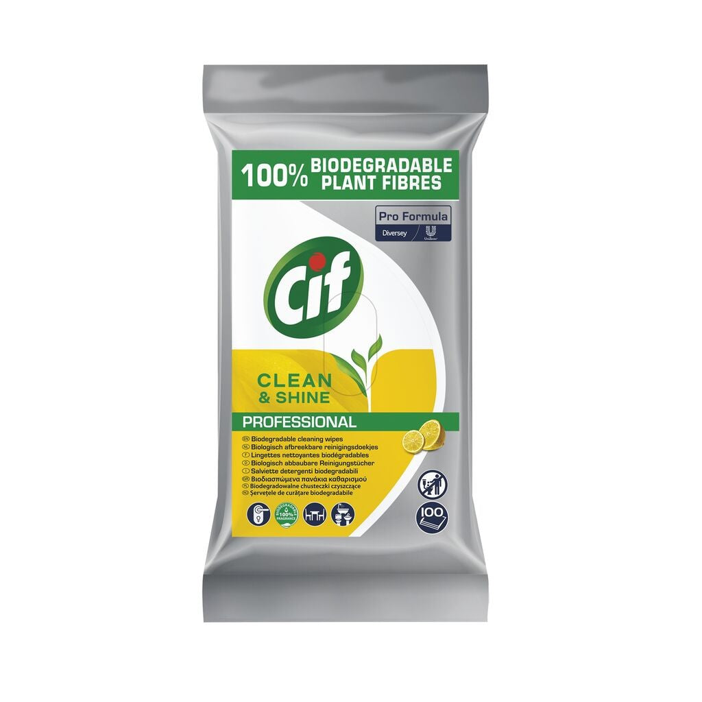 CIF Professional Clean&amp;Shine – Servetele Umede de Curatare Multifunctionale Biodegradabile, 100 Servetele