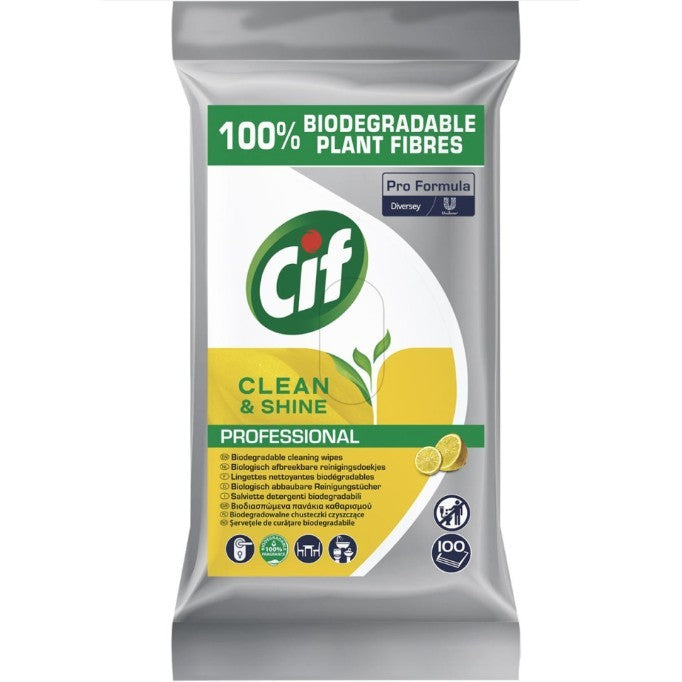 CIF Professional Clean&amp;Shine – Servetele Umede de Curatare Multifunctionale Biodegradabile, 100 Servetele