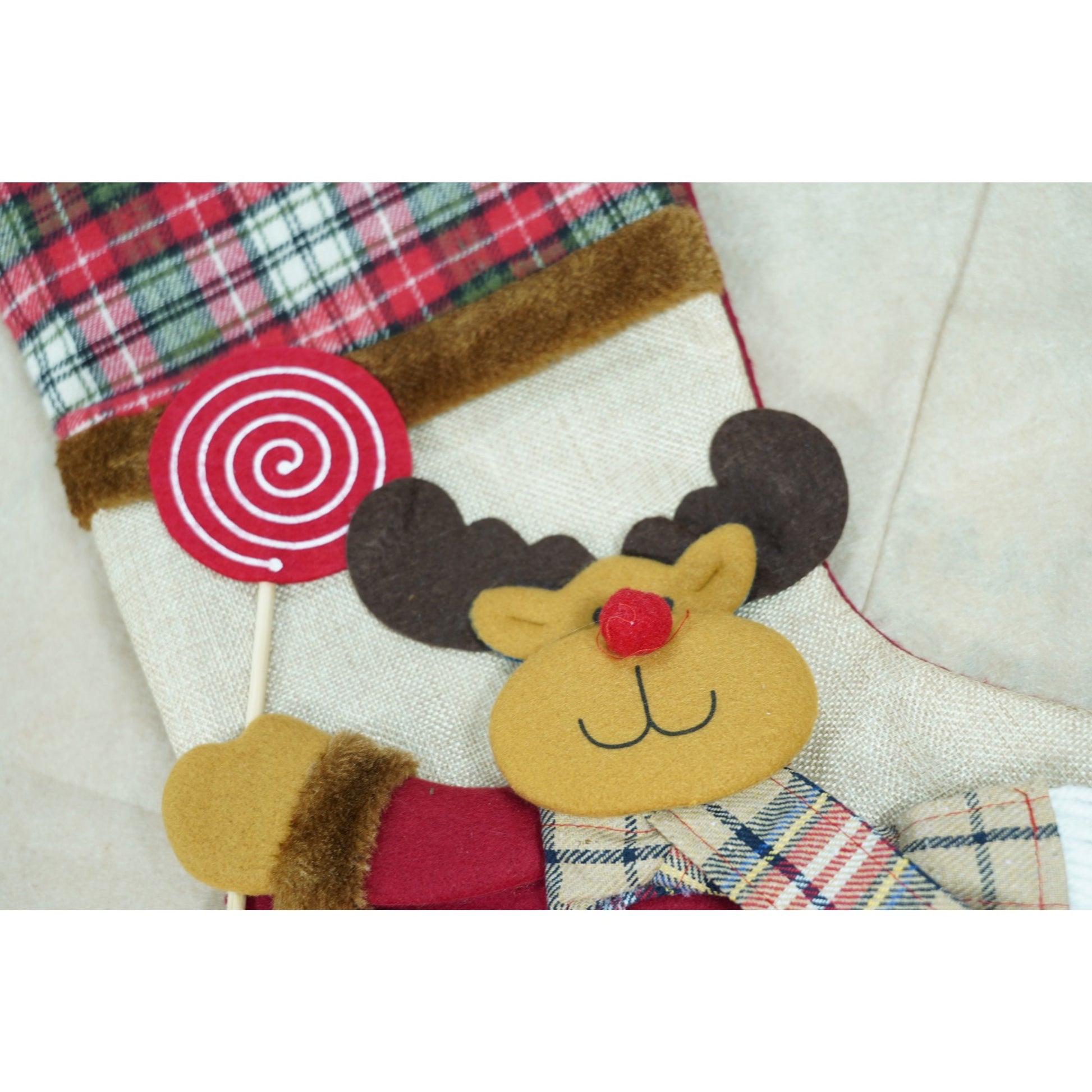 Ciorap Cadouri,Klevo,cu model ren,crem, marimea 20x40 cm, textil, interior