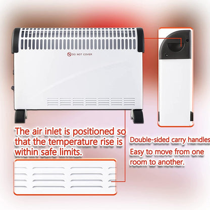 Convector Electric Clasic, Klevo, 2000W, 3 Trepte de Putere, Termostat, 53x19.8x38 cm, Alb
