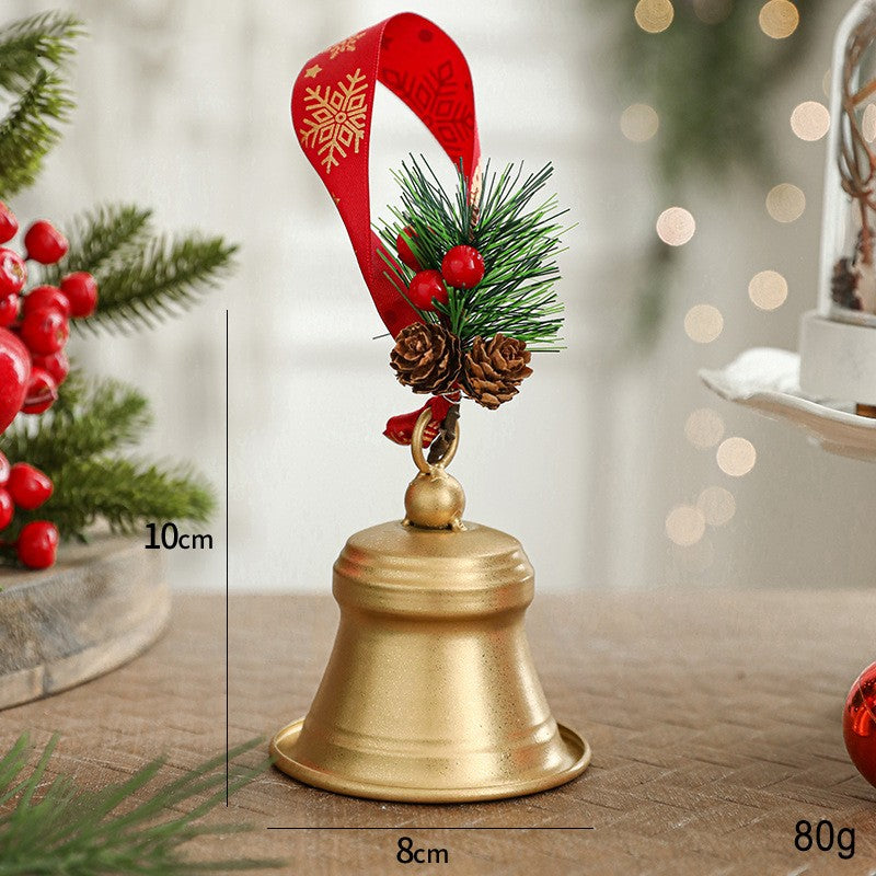 Clopot decorativ pentru Brad Craciun, Klevo, Clopot din Metal cu Funda si Crenguta de Brad pentru Decoratiune de Craciun, 10 x 8 x 8 cm, Auriu