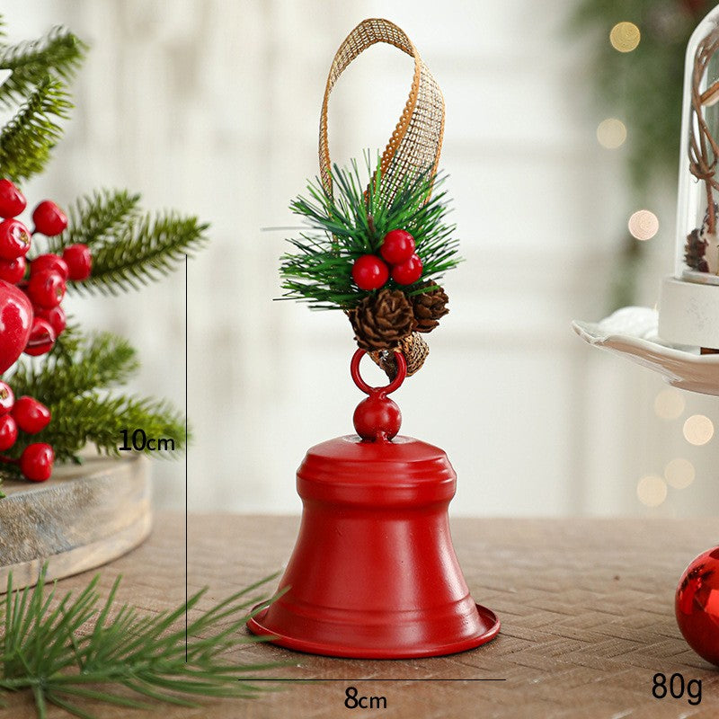 Clopot decorativ pentru Brad Craciun, Klevo, Clopot din Metal cu Funda si Crenguta de Brad pentru Decoratiune de Craciun, 10 x 8 x 8 cm, Rosu