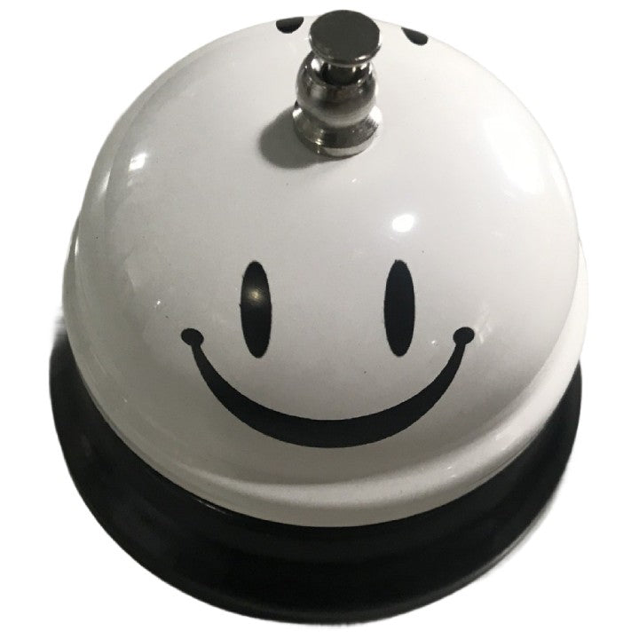 Clopotel Metalic Multifunctional, Klevo, Alb cu Imprimeu Smiley Face, 7.5x7.5x6.5 cm, Receptie, Restaurant, Cafenele