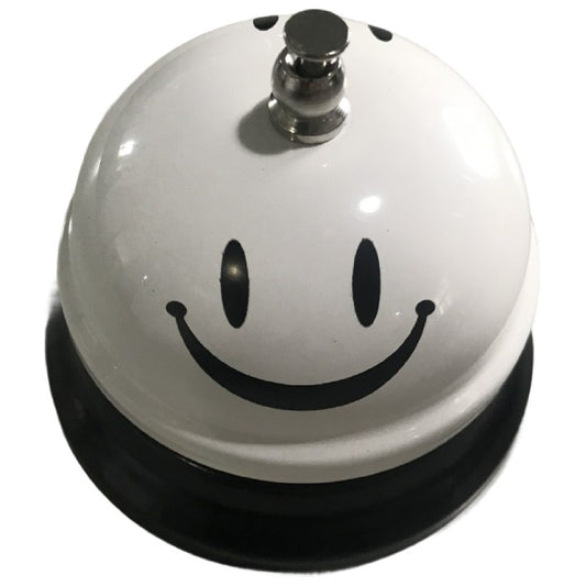 Clopotel Metalic Multifunctional, Klevo, Alb cu Imprimeu Smiley Face, 7.5x7.5x6.5 cm, Receptie, Restaurant, Cafenele