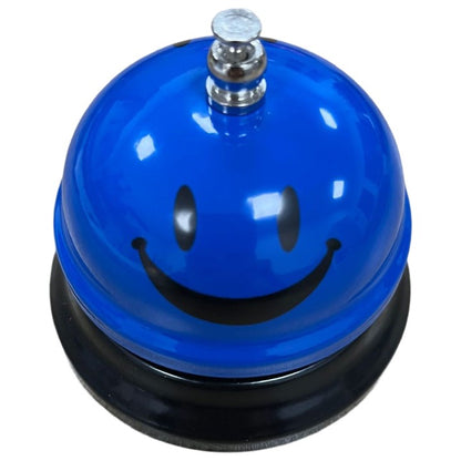 Clopotel Metalic Multifunctional, Klevo, Albastru cu Imprimeu Smiley Face, 7.5x7.5x6.5 cm, Receptie, Restaurant, Cafenele