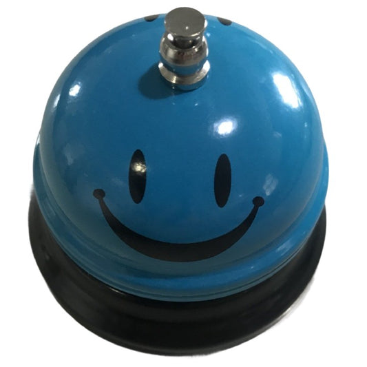 Clopotel Metalic Multifunctional, Klevo, Albastru Deschis cu Imprimeu Smiley Face, 7.5x7.5x6.5 cm, Receptie, Restaurant