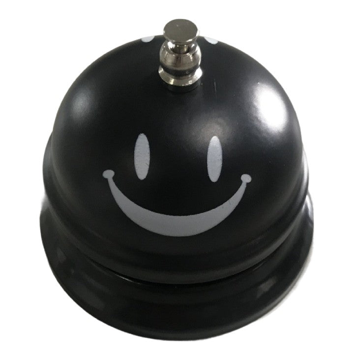 Clopotel Metalic Multifunctional, Klevo, Negru cu Imprimeu Smiley Face, 7.5x7.5x6.5 cm, Receptie, Restaurant, Cafenele