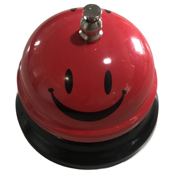 Clopotel Metalic Multifunctional, Klevo, Rosu cu Imprimeu Smiley Face, 7.5x7.5x6.5 cm, Receptie, Restaurant, Cafenele