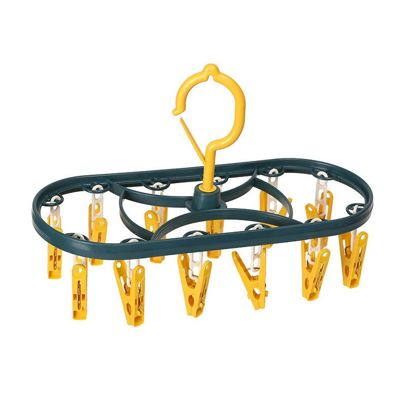 Uscator de Rufe Suspendat Klevo, cu 12 Carlige, Rotire 360 Grade, Protectie Vant, Mateiral Plastic, Usor de Depozitat, Multifunctional, 30 x 12.5 cm, Albastru/Galben