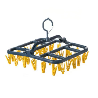 Uscator de Rufe Suspendat Klevo, cu 40 Carlige, Rotire 360 Grade, Protectie Vant, Pliabil, Patrat, Mateiral Plastic, Usor de Depozitat, Multifunctional, 36 x 24 cm, Albastru/Galben