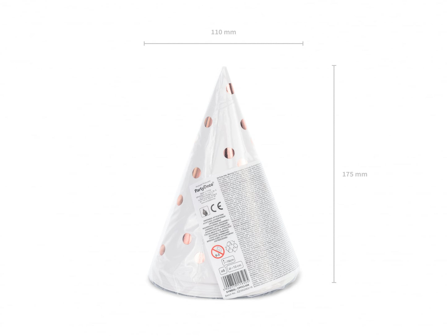 Coifuri de petrecere cu buline, albe, 16 cm (6 buc. / 1 pachet)