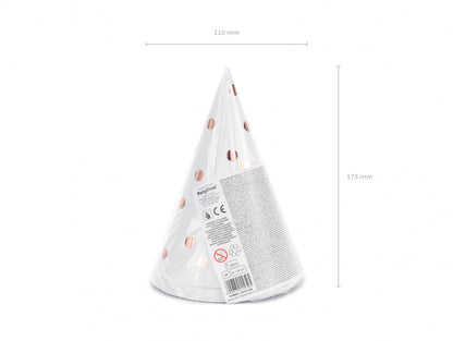 Coifuri de petrecere cu buline, albe, 16 cm (6 buc. / 1 pachet)