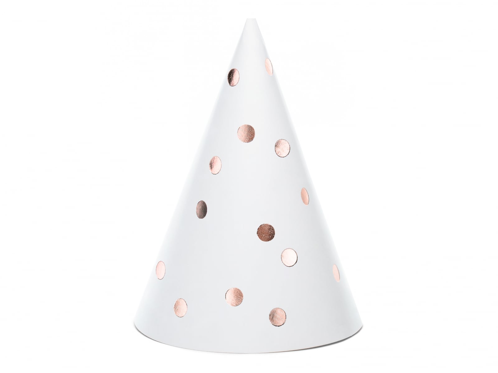 Coifuri de petrecere cu buline, albe, 16 cm (6 buc. / 1 pachet)