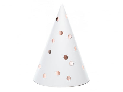 Coifuri de petrecere cu buline, albe, 16 cm (6 buc. / 1 pachet)