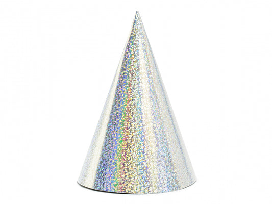 Coifuri de petrecere holografice, argintii, 16 cm (6 buc. / 1 pachet)