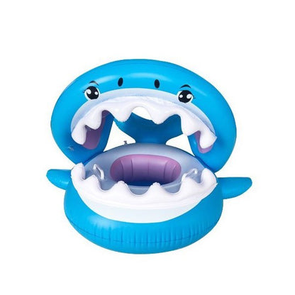 Colac de inot gonflabil pentru copii, Albastru, Model Rechin, 90 cm, Klevo