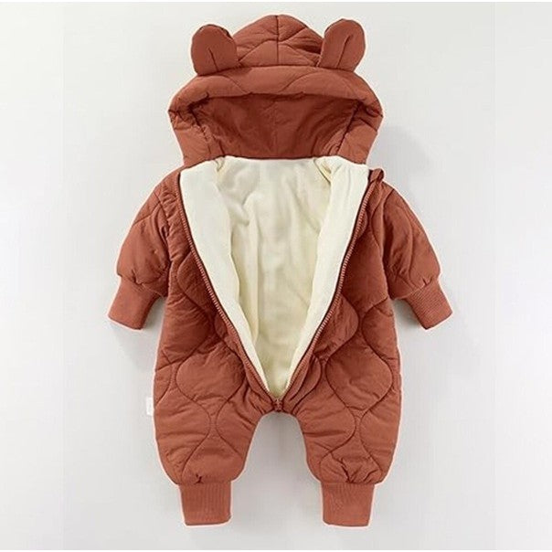 Combinezon de Iarna, Klevo, pentru Bebelusi, din Bumbac, cu Urechi, Mansete Elastice, Unisex, 66 cm, Visiniu