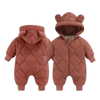 Combinezon de Iarna, Klevo, pentru Bebelusi, din Bumbac, cu Urechi, Mansete Elastice, Unisex, 66 cm, Visiniu