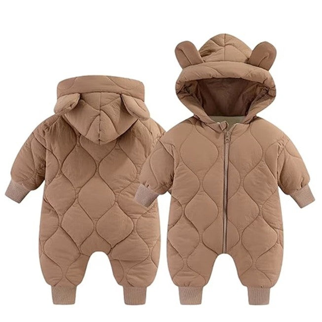 Combinezon de Iarna, Klevo, pentru Bebelusi, din Bumbac, cu Urechi, Mansete Elastice, Unisex, 66 cm, Maro