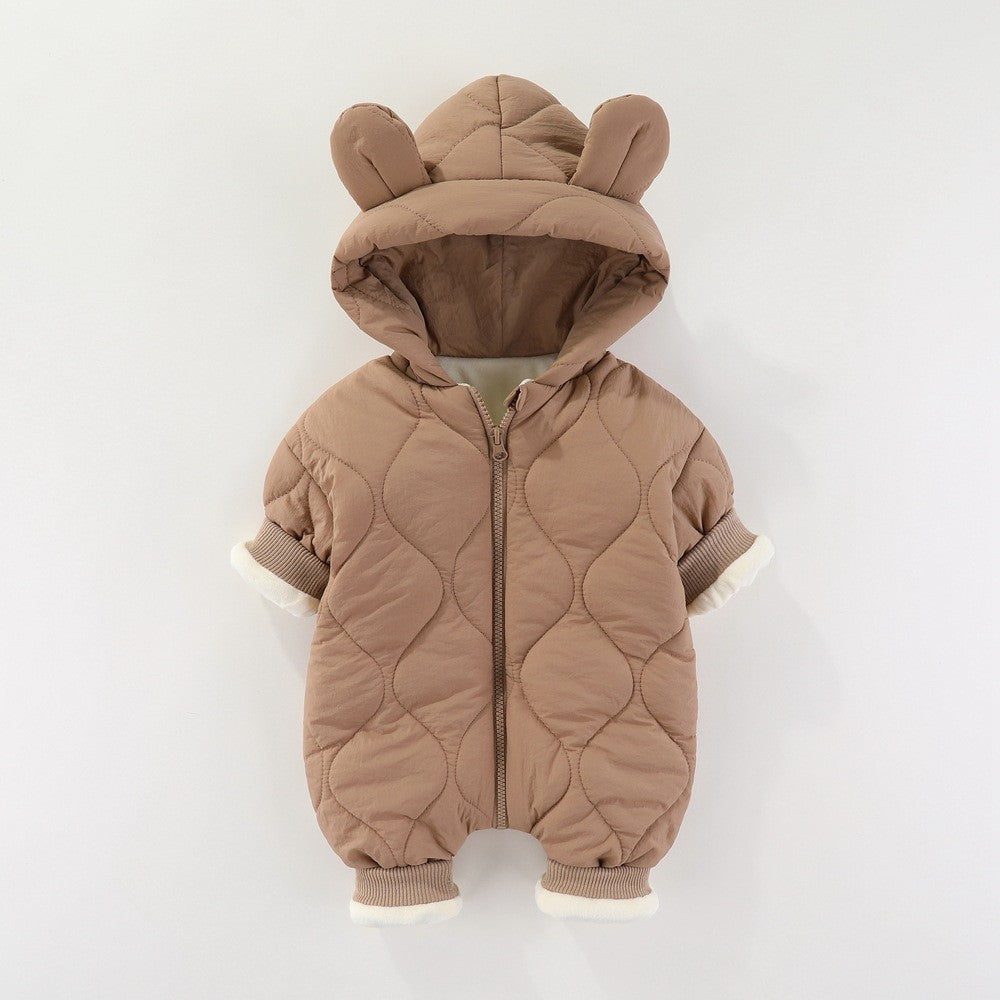 Combinezon de Iarna, Klevo, pentru Bebelusi, din Bumbac, cu Urechi, Mansete Elastice, Unisex, 73 cm, Maro