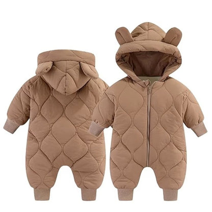 Combinezon de Iarna, Klevo, pentru Bebelusi, din Bumbac, cu Urechi, Mansete Elastice, Unisex, 73 cm, Maro