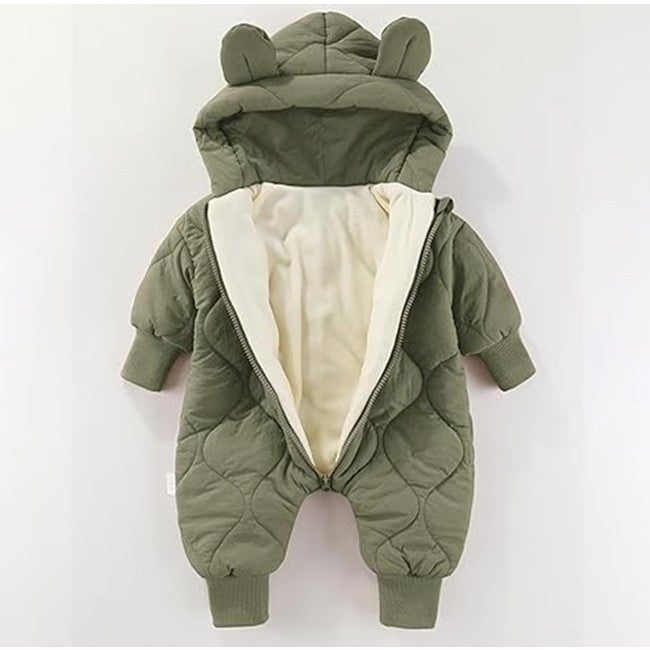 Combinezon de Iarna, Klevo, pentru Bebelusi, din Bumbac, cu Urechi, Mansete Elastice, Unisex, 73 cm, Verde