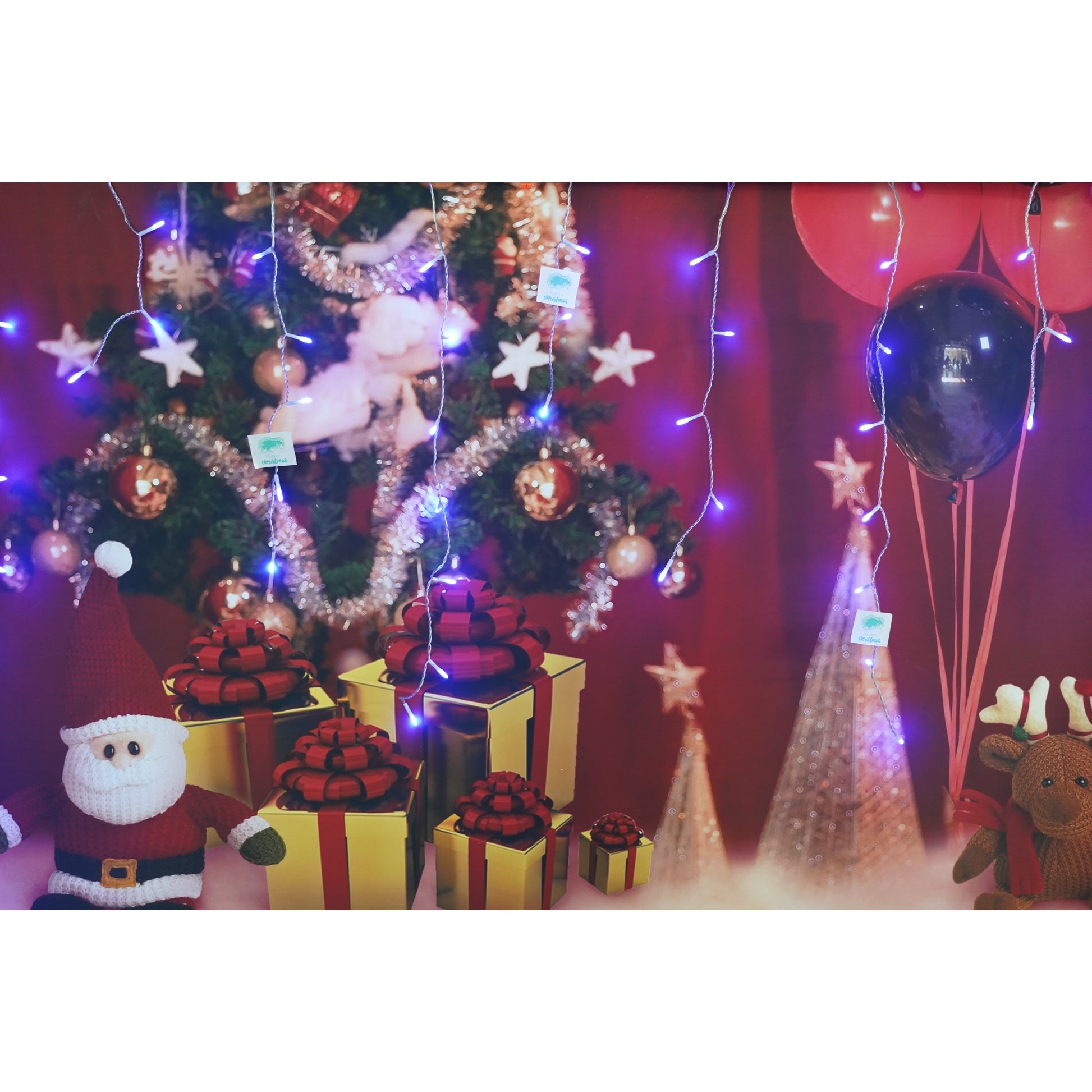 Sectiune Instalatie de Craciun, Klevo®, Tip Turturi, Fara Alimentator, 5m, 143 LED-uri, 8 Jocuri de Lumini, Fir Transparent, Lumina Albastra, IP44, Interconectabila