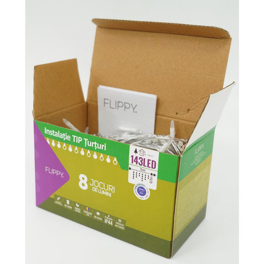 Sectiune Instalatie de Craciun, Klevo®, Tip Turturi, Fara Alimentator, 5m, 143 LED-uri, 8 Jocuri de Lumini, Fir Transparent, Lumina Albastra, IP44, Interconectabila