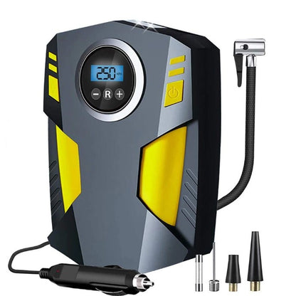 Compresor Auto Portabil cu Lanterna si Afisaj Electornic Klevo, DC 12V, 120W, 35L/min, Cablu de alimentare 3m, Pompa Biciclete, Moto, Mingi, Saltele, Max 10.3bar, lumina LED, Negru
