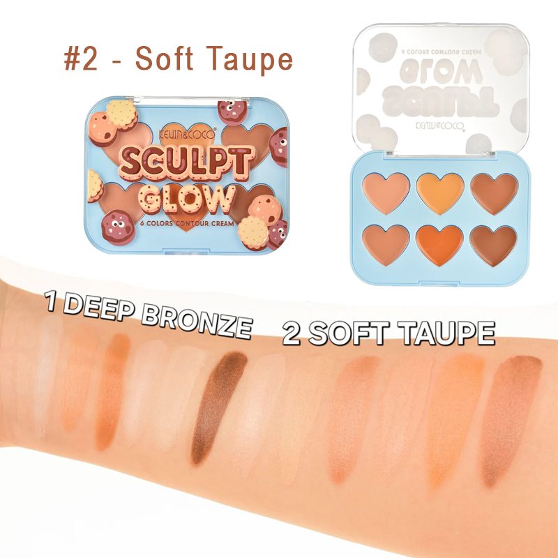 Paleta de Machiaj pentru Conturul Fetei, Kevin&Coco, 6 Nuante, 12 x 9.2 x 1 cm, 72 g, Model 2 Soft Taupe