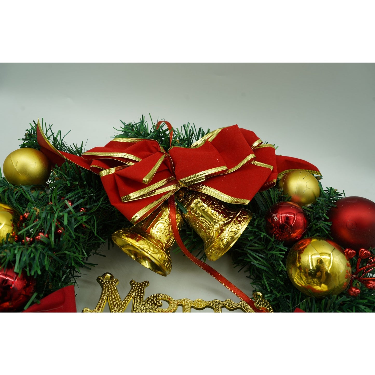 Coronita de Craciun pentru usa, Rosu/Auriu/Verde, 40 cm, PVC, Artificiala, Decorata, Interior/Exterior, Klevo